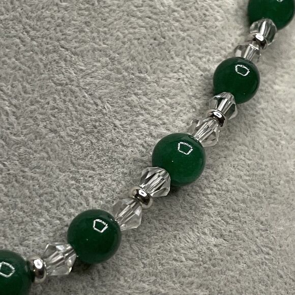 Artisan Handcrafted Emerald Green Gemstone Pearl Glass Beaded Necklace Amazing - Picture 6 of 10